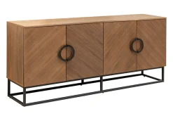 Industrial Sideboard GRANDEZZA 180cm natur Walnuss schwarz Metall viel Stauraum