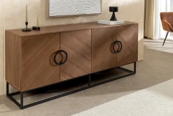 Industrial Sideboard GRANDEZZA 180cm natur Walnuss schwarz Metall viel Stauraum