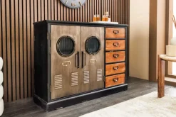 Industrial Sideboard NAUTILUS 105cm braun schwarz grau Pinienholz Metall Vintage-Look