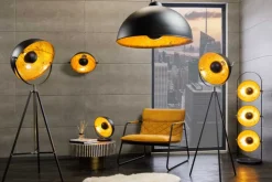 Industrial Stehlampe STUDIO 130cm schwarz Blattgold-Optik 3 neigbare Schirme