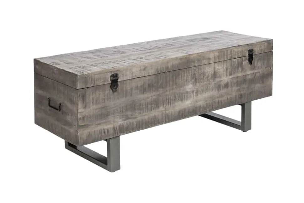 Industrial Truhenbank FACTORY LOFT 115cm Mangoholz grau Sitzbank