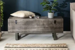 Industrial Truhenbank FACTORY LOFT 115cm Mangoholz grau Sitzbank
