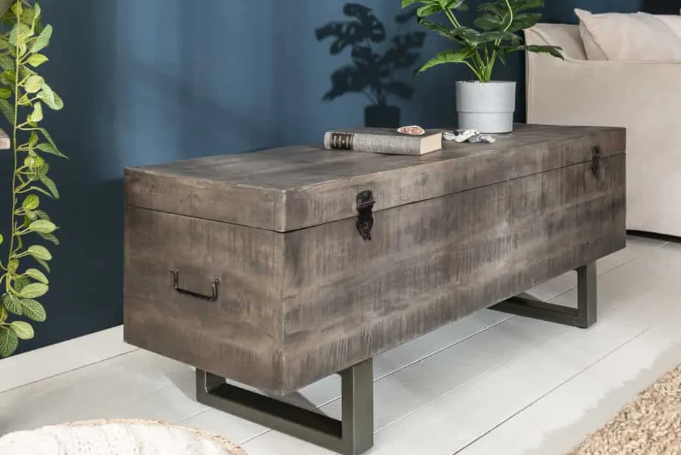 Industrial Truhenbank FACTORY LOFT 115cm Mangoholz grau Sitzbank