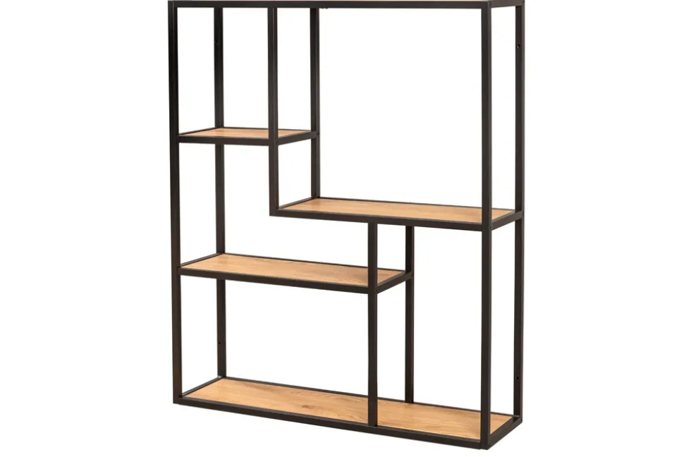 Industrial Wandregal SLIM LINE 90cm Wildeiche schwarz fünf Regalböden