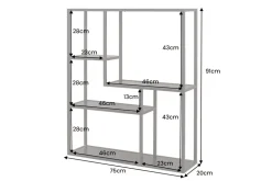 Industrial Wandregal SLIM LINE 90cm Esche schwarz fünf Regalböden