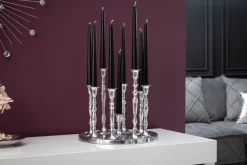 Kerzenständer MODERN BAROCK 30cm 9-flammig silber Aluminium poliert Kerzenhalter Deko-Platte