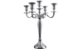 Kerzenständer MODERN BAROCK 40cm silber 5-armig Lüster Aluminium poliert Kerzenhalter