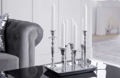 Kerzenständer MODERN BAROCK 30cm 7-flammig silber Aluminium poliert Kerzenhalter Deko-Platte