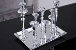 Kerzenständer MODERN BAROCK 30cm 7-flammig silber Aluminium poliert Kerzenhalter Deko-Platte