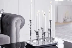 Kerzenständer MODERN BAROCK 30cm 7-flammig silber Aluminium poliert Kerzenhalter Deko-Platte