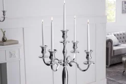 Kerzenständer MODERN BAROCK 120cm silber 5-armig Lüster Aluminium poliert Kerzenhalter