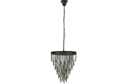 Luxus Kronleuchter KRISTALL 50cm grau mit Glasprismen schwarz Eisen Hängelampe