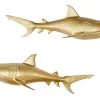 Maritime 2er Set Wanddekoration HAIE 68cm gold Metall handmade Haifisch Design Skulptur