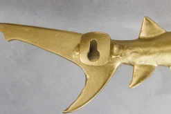 Maritime 2er Set Wanddekoration HAIE 68cm gold Metall handmade Haifisch Design Skulptur