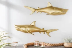 Maritime 2er Set Wanddekoration HAIE 68cm gold Metall handmade Haifisch Design Skulptur