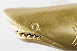 Maritime 2er Set Wanddekoration HAIE 68cm gold Metall handmade Haifisch Design Skulptur