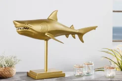 Maritime Skulptur HAI 68cm gold handmade Metall Design Haifisch