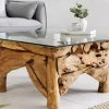 Maritimer Couchtisch RIVERSIDE 80cm natur Teakholz massiv Glasplatte Handarbeit