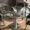 Maritimer Esstisch OCEAN 105cm silber antik Glastisch mit Schiffsschraube