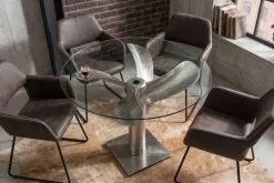 Maritimer Esstisch OCEAN 105cm silber antik Glastisch mit Schiffsschraube