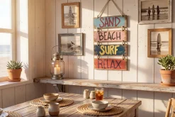 Maritimes Wandschild SURF & BEACH 110cm buntes Holzdesign Deko-Schild