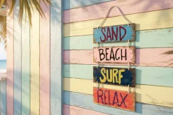 Maritimes Wandschild SURF & BEACH 110cm buntes Holzdesign Deko-Schild
