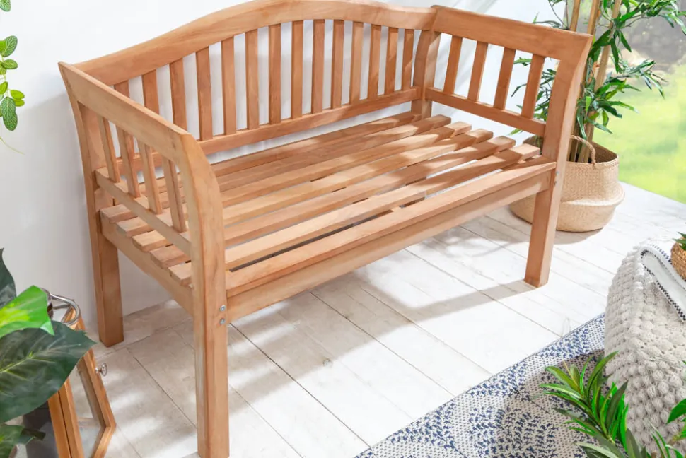 Massive Gartenbank EMPIRE TEAK 130cm natur Teakholz Outdoor-Sitzbank mit Lehne