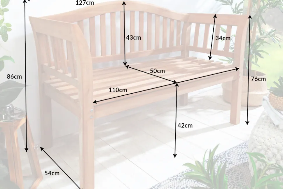 Massive Gartenbank EMPIRE TEAK 130cm natur Teakholz Outdoor-Sitzbank mit Lehne
