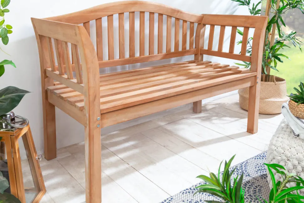 Massive Gartenbank EMPIRE TEAK 130cm natur Teakholz Outdoor-Sitzbank mit Lehne