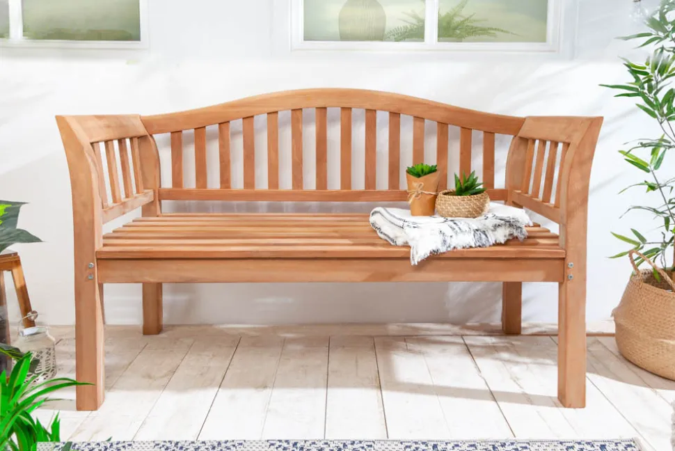 Massive Gartenbank EMPIRE TEAK 130cm natur Teakholz Outdoor-Sitzbank mit Lehne