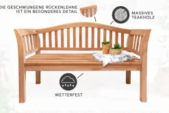 Massive Gartenbank EMPIRE TEAK 130cm natur Teakholz Outdoor-Sitzbank mit Lehne