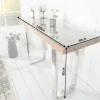 Massive Konsole BARRACUDA 120cm Teak mit Stahl Kufenfüßen inkl. Glasplatte