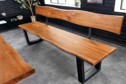 Massive Sitzbank GENESIS 200cm braun Akazienholz mit Rückenlehne Baumkante