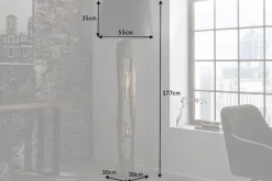 Massive Stehlampe BARRACUDA 177cm natur Akazie Baumwollschirm schwarz Baumstamm