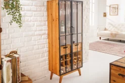 Massive Vitrine SEVEN SEAS 150cm natur Pinie Industrial-Türen Metall Barschrank