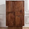 Massiver Barschrank ART DECO 140cm braun Mangoholz 3D-Front Highboard Flaschenregal