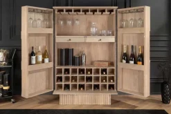Massiver Barschrank ART DECO 140cm weiß gekälkt Mangoholz 3D-Front Highboard