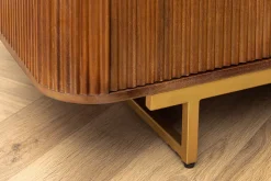 Massiver Barschrank GATSBY 140cm braun Mangoholz gold Metallgestell Retro