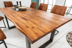 Massiver Baumstamm Esstisch GENESIS 200cm Akazie Baumkante Kufengestell Industrial Finish