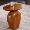 Massiver Beistelltisch ORGANIC 50cm braun Mangoholz oval Säulenfuß