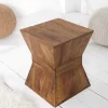 Massiver Beistelltisch PYRAMID 35cm braun Sheeshamholz stone finish Maserung Hocker