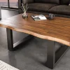 Massiver Couchtisch GENESIS 110cm braun anthrazit Akazie Baumkante Kufengestell