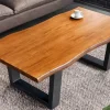 Massiver Couchtisch GENESIS 110cm braun Akazienholz Baumkante V-Gestell