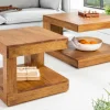 Massiver Couchtisch GIANT 45cm braun honey finish Mangoholz mit Ablagefach