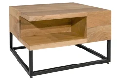 Massiver Couchtisch GIANT 60cm natur Mangoholz cream finish Metall schwarz Ablage