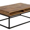 Massiver Couchtisch IRON CRAFT 100cm Mangoholz mit Schublade schwarzes Metallgestell