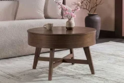 Massiver Couchtisch KYOTO 70cm braun Mangoholz im Walnuss-Design mit Stauraum