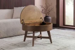 Massiver Couchtisch KYOTO 70cm braun Mangoholz im Walnuss-Design mit Stauraum