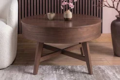 Massiver Couchtisch KYOTO 70cm braun Mangoholz im Walnuss-Design mit Stauraum