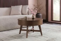 Massiver Couchtisch KYOTO 70cm braun Mangoholz im Walnuss-Design mit Stauraum